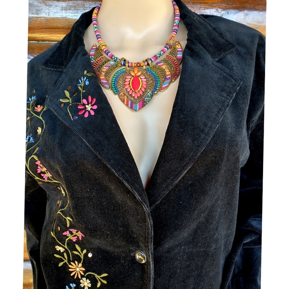 Diane's Essentials Flower Embroidered Black Corduroy Jacket - Picture 4 of 9